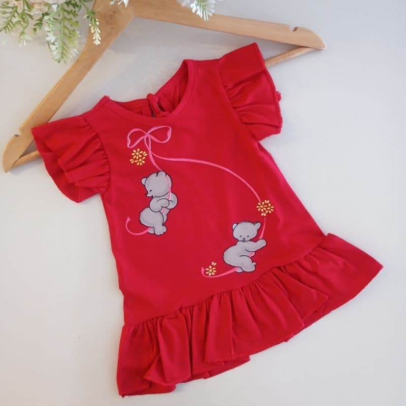Vestido Bebê Menina estampado Ursinho Roupa Infantil 3 a 6 Meses