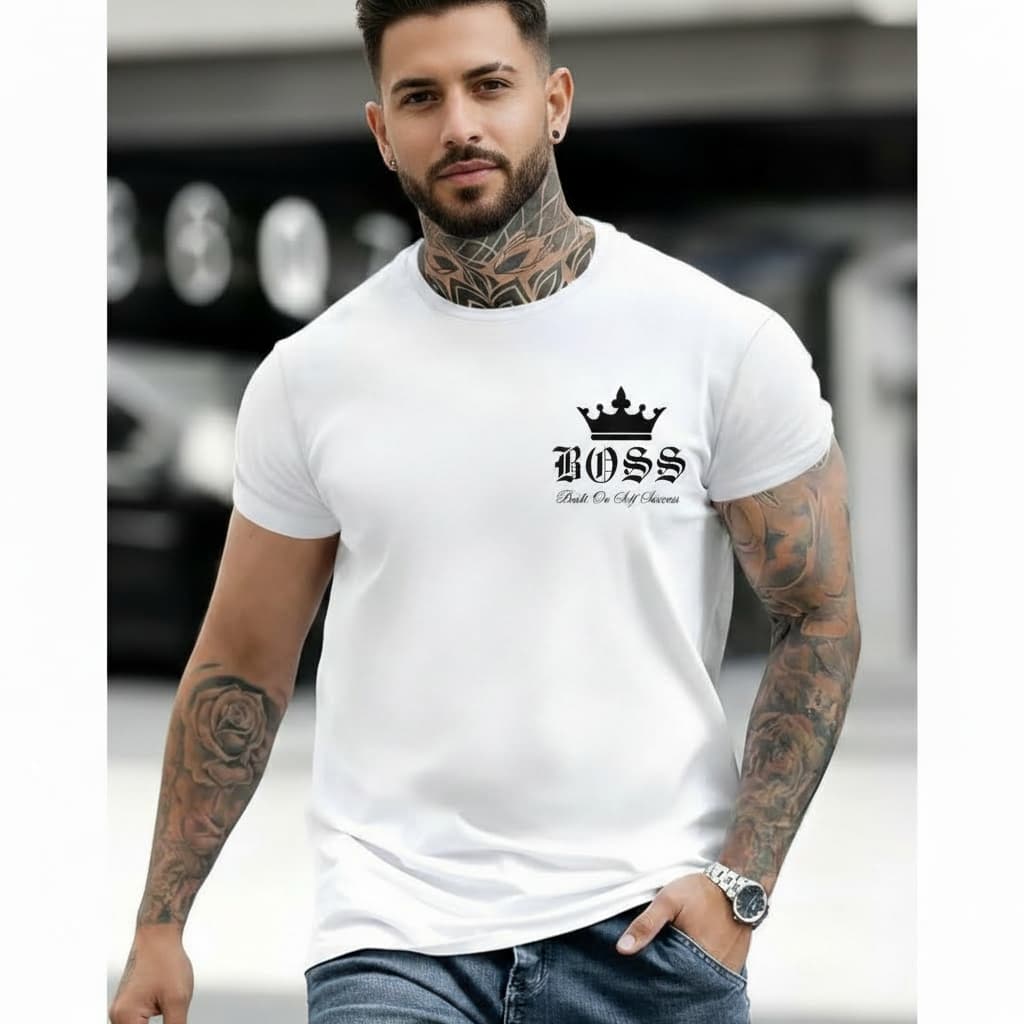 Camiseta Masculina BOSS Coroa Algodão Fio 30.1 Camisa Streetwear Casual King Várias Cores