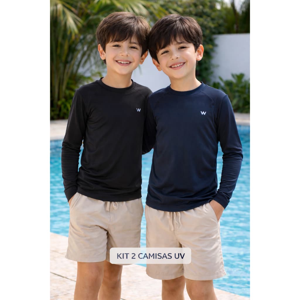 KIT 2 Camisa Térmica Infantil Proteção Solar Uv Blusa Segunda Pele Praia Piscina Furebol