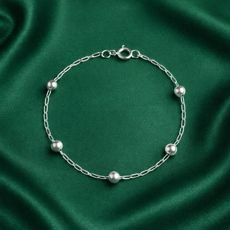 Pulseira de Bolinhas em Prata 925 Legítima Minimalista Delicada Feminina