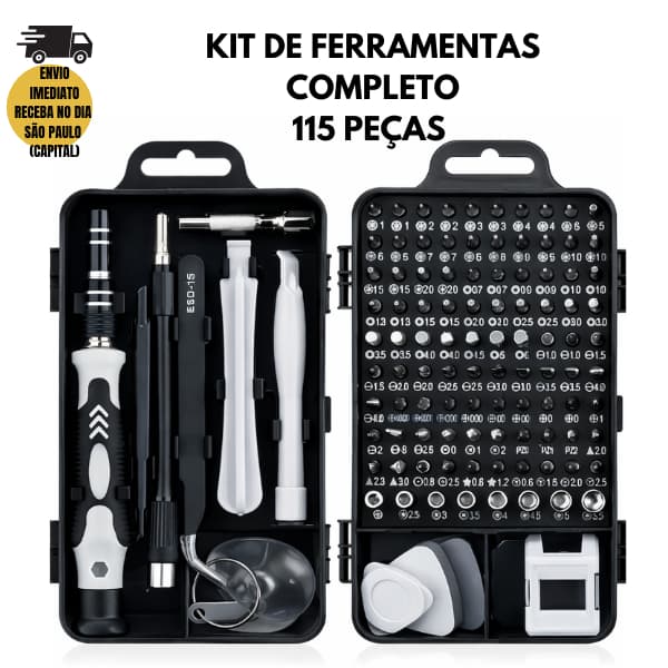 KIT MALETA COM 115 PEÇAS CONJUNTO DE FERRAMENTAS COMPLETO JOGO DE CHAVES JOGO DE CHAVE DE FENDAS 115 FERRAMENTAS