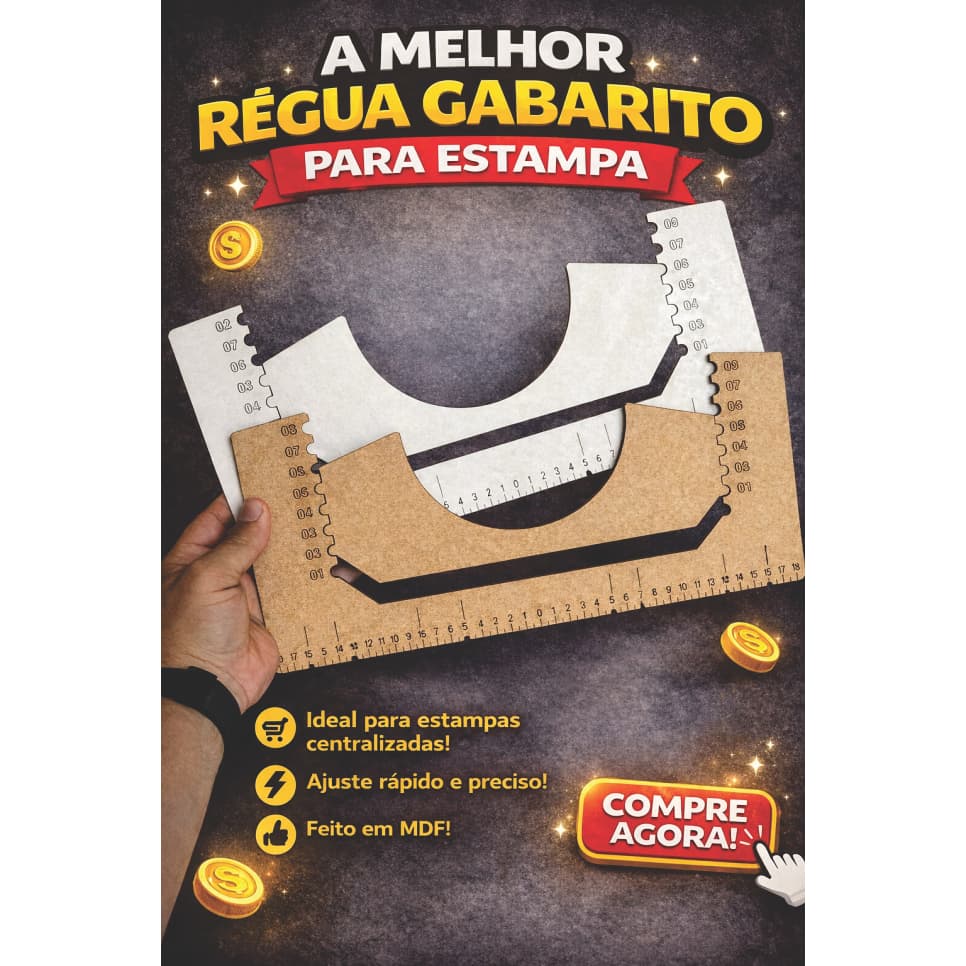 RÉGUA PARA ALINHAMENTO DE ESTAMPAS – PRECISÃO PROFISSIONAL, Sublimaçâo, DTF, Bordado e Silk