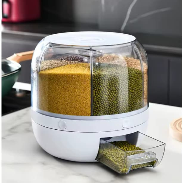 Dispenser de Cereais Giratorio com 6 Divisorias para Graos Cereais Arroz Farinha Feijao A Pronta Entrega
