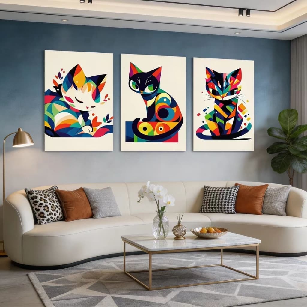 Quadro Decorativos Abstrato Colorido Gato Arte SalaDe Estar Quarto Escritório Impressão Hd