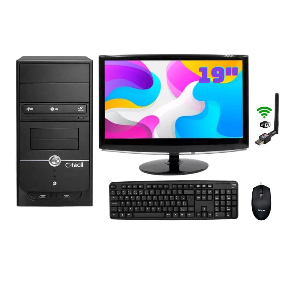 Computador Completo AMD FX4100 8gb DDR3 500GB HD Wifi Tela 19" Teclado Mouse Trabalho Estudo