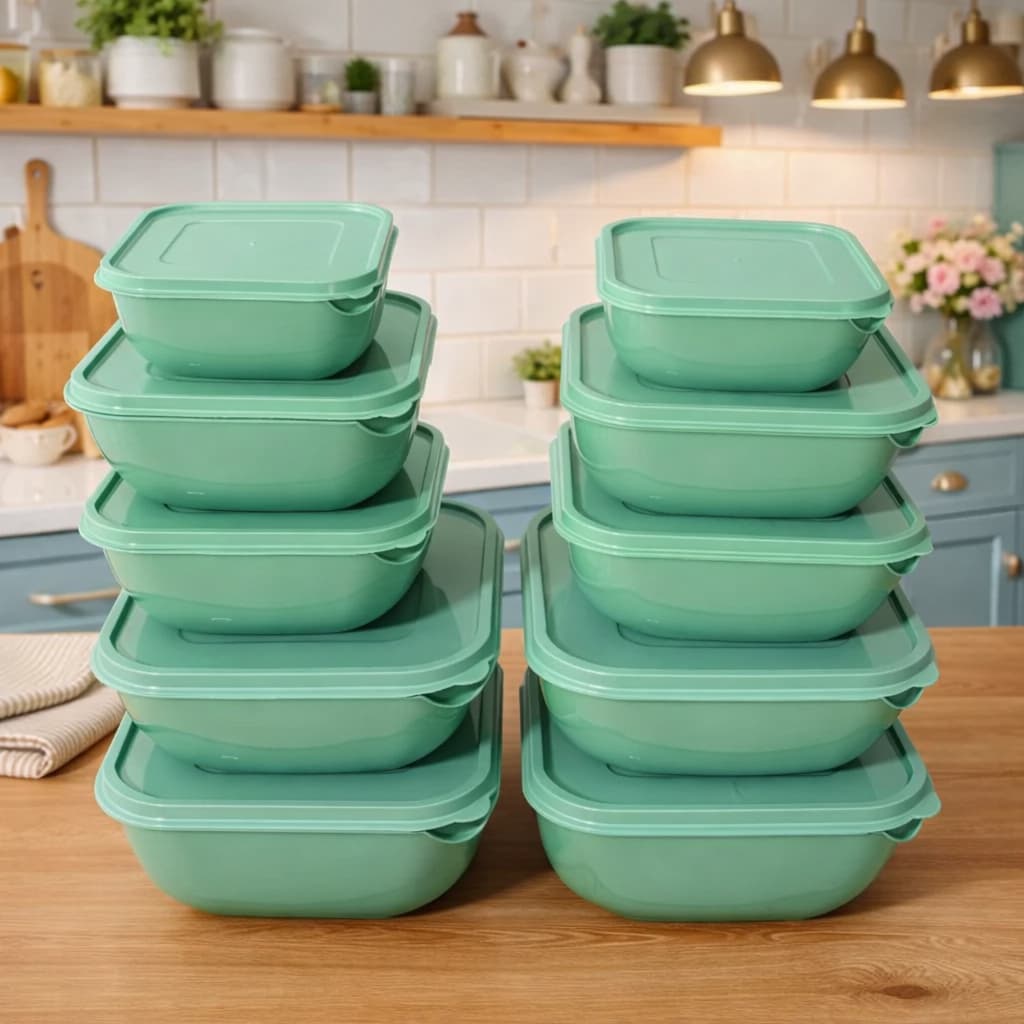 Kit Completo 10 Peças Conjunto Pote Plástico Verde Menta Minimalista