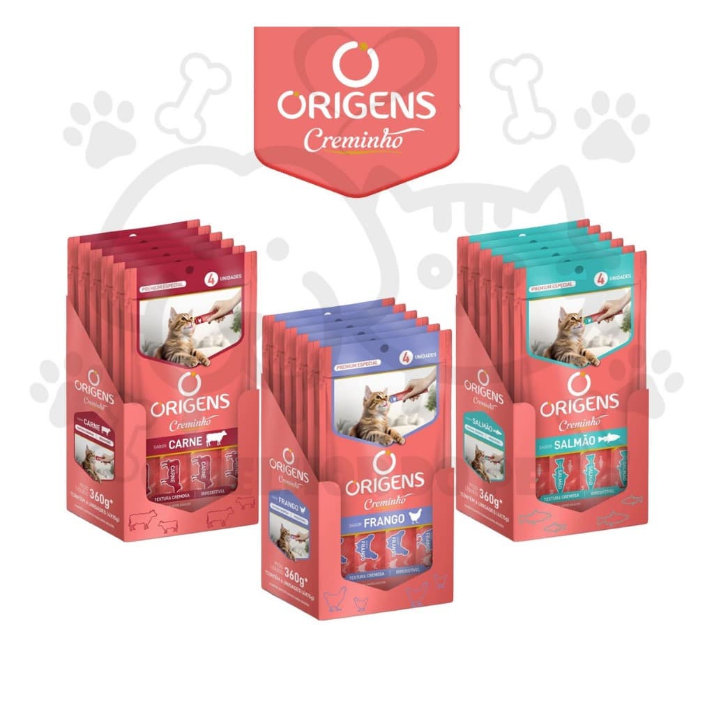 Petisco para Gatos Origens Creminho 6 Cartelas totalizando 24 Tubos 15g tipo truly Churu