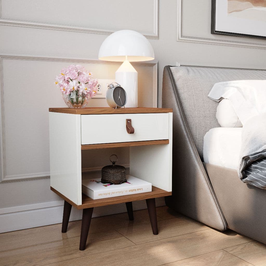 Mesa De Cabeceira Retrô mudo 1 Gaveta Mesinha Quarto Pé Palito Nicho  para Quarto Casal ou Solteiro  Decoração -Cores