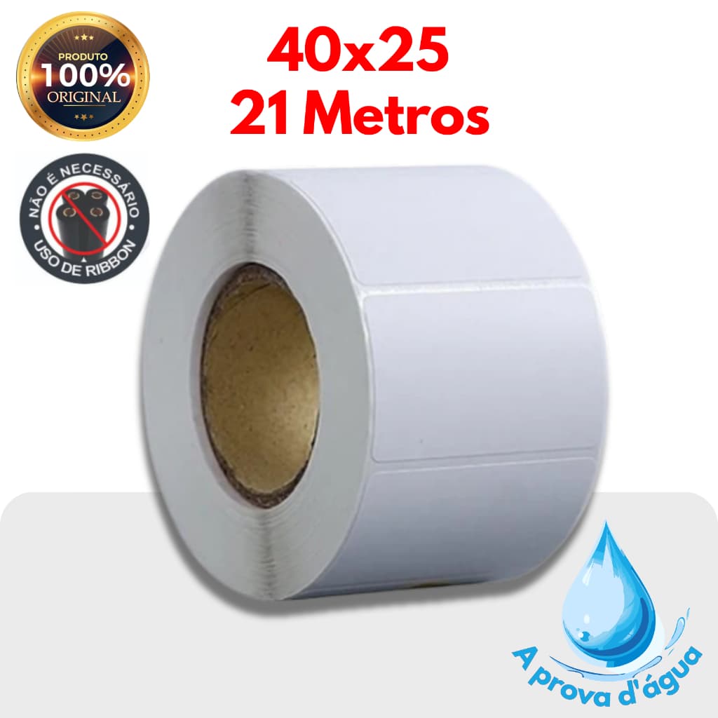 1 Rolo de etiqueta termica a prova d'água 40x25 21 metros para  CC-431/XD1010/XD1008