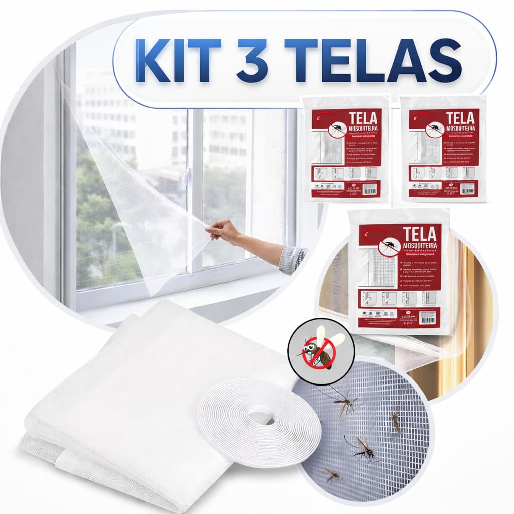 Kit 3 Tela Mosquiteira Janela Autocolante Ajustável Lavável Proteção Residencial
