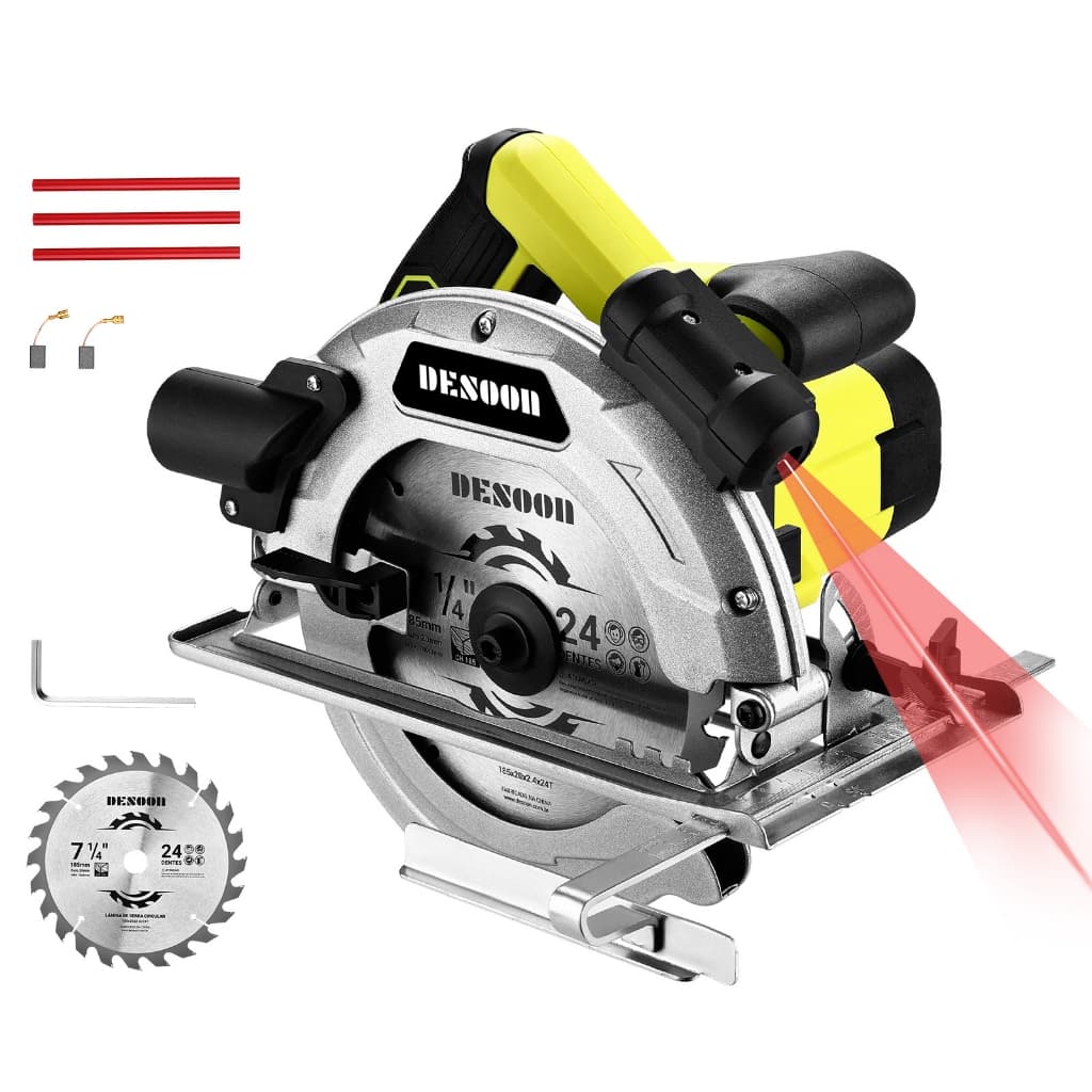 Serra Circular Elétrica Profissional 1800w 7.1/4pol. Base De Aço Com Laser E Disco 24 Dentes Corte 220V Desoon
