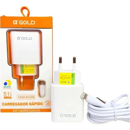 Carregador Rápido Turbo 5.1a Para Iphone 2usb Ca20 + Cabo Lighting Branco Celular Iphone