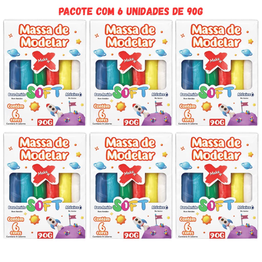 MASSINHA DE MODELAR 6 CORES - 6 CAIXINHAS COM 90G CADA