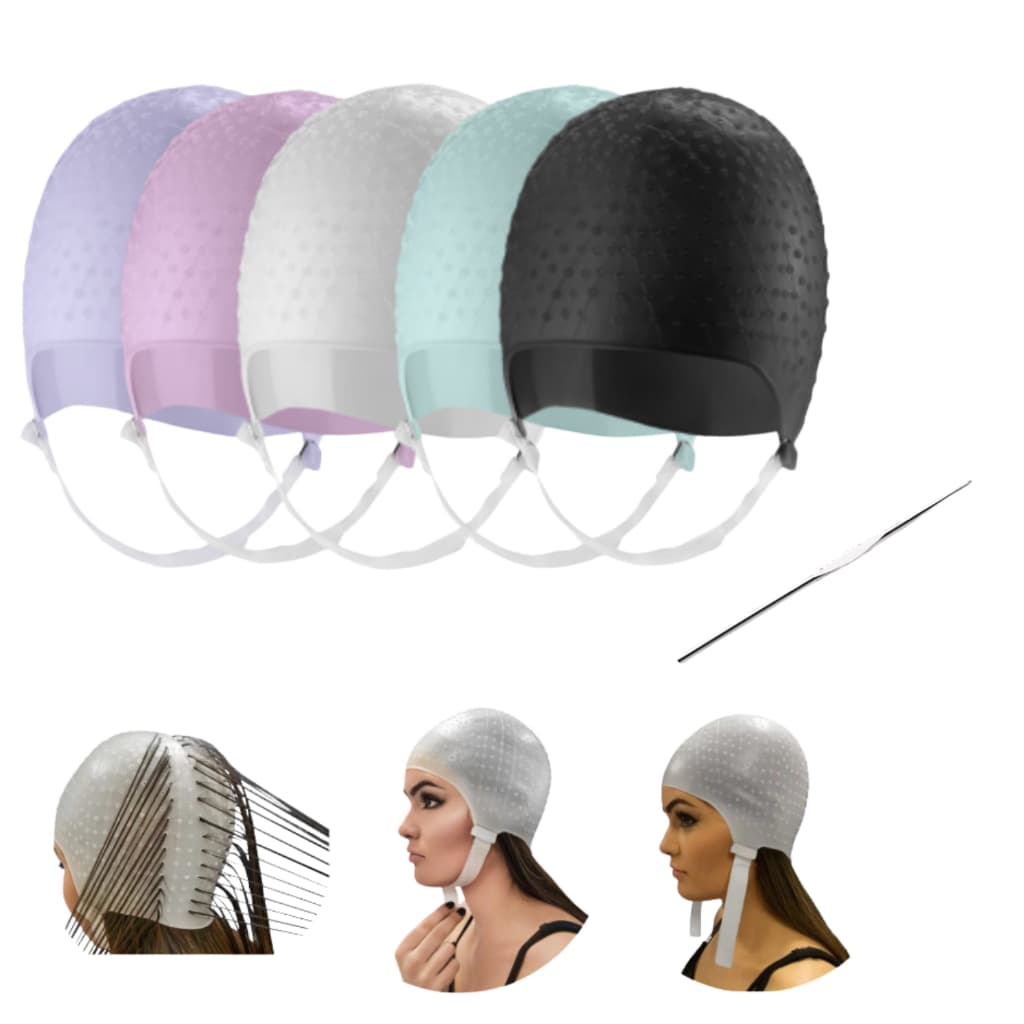 Touca Silicone Mechas Reflexos Loiras Morena Iluminada Romana Cabelereiro 1000 furos Dompel Com Agulha Cores