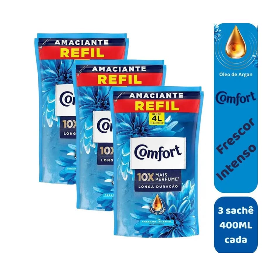 Kit 3 Amaciante Concentrado Comfort Frescor Intenso Refil 400 Ml