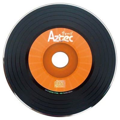 Kit 04 CDs 700 Mb Cor Laranja - Marca Aztec - com logomarca, estilo Discos de Vinyl + Envelopes
