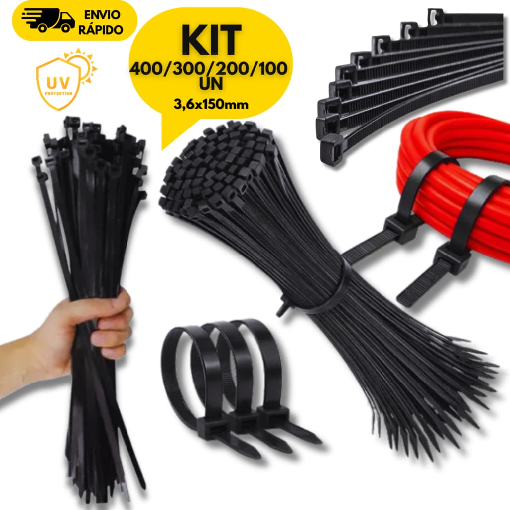 Kit 400/300/200/100 Abraçadeira Nylon Enforca Gato Proteção UV Eletricista Organização Serviço Geral