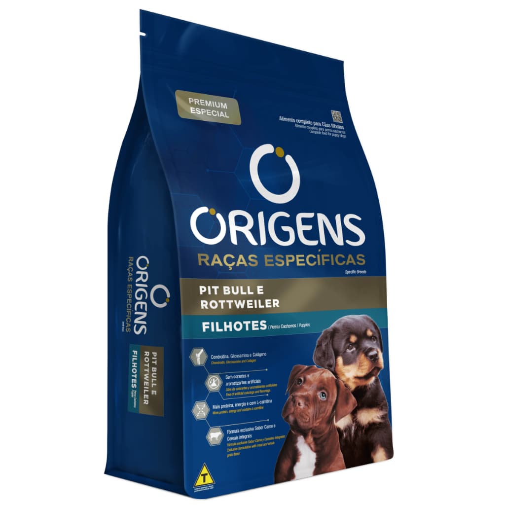 Ração Origens Raças Pit Bull E Rottweiler Filhotes 15kg