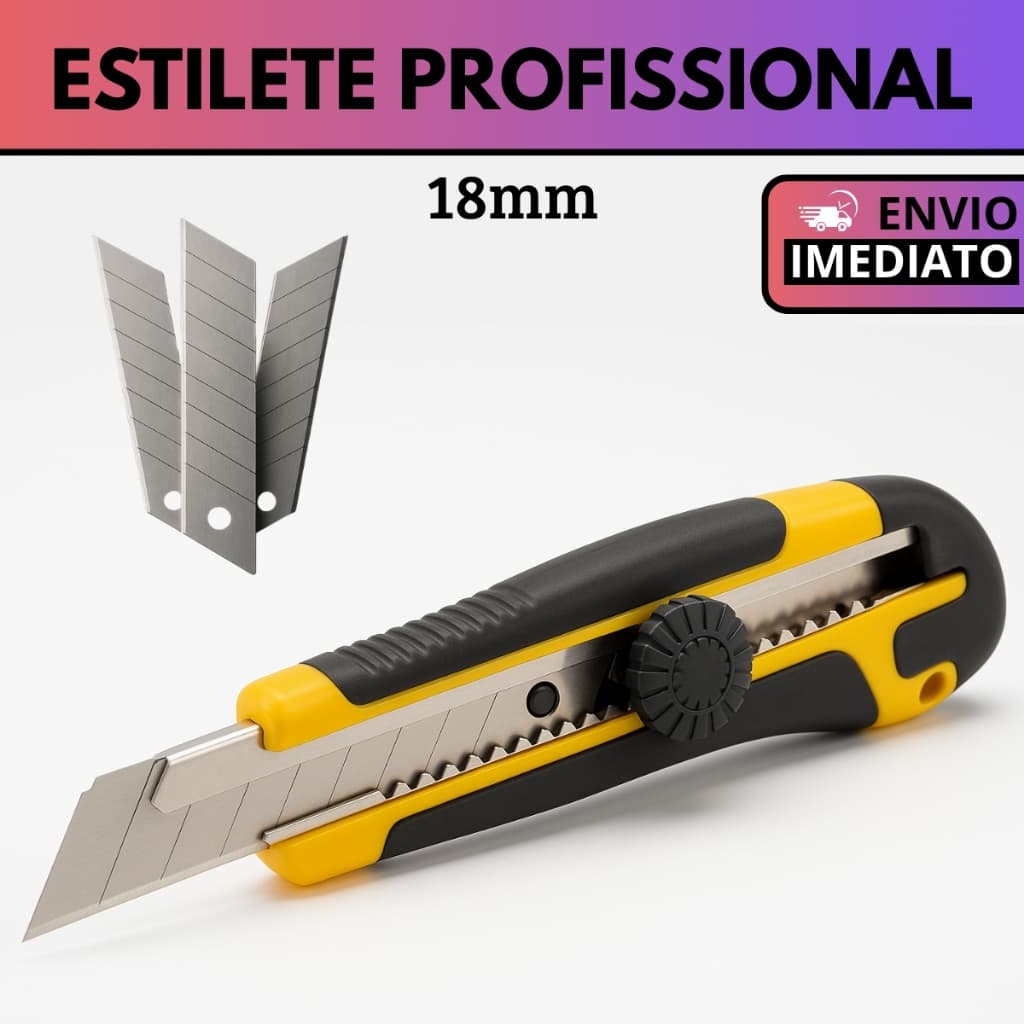 Estilete 18mm Com Trava de Segurança Lâmina Segmentada Corte Preciso Resistente e Seguro