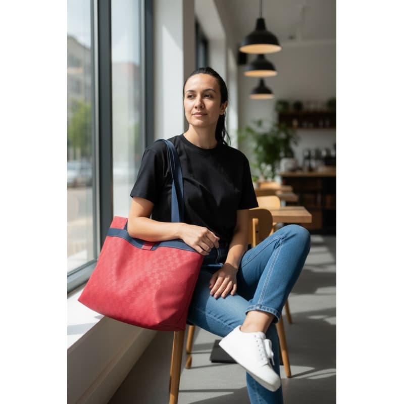 Bolsa Tote Feminina Vermelha Grande 47x28cm Forrada em Cetim com Bolso Interno e Porta-Chave