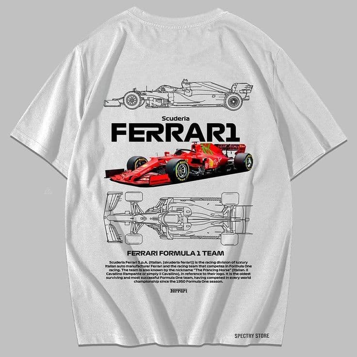 Camiseta Oversized Formula 1 Ferrari Carros 100% Algodão Unissex Streetwear