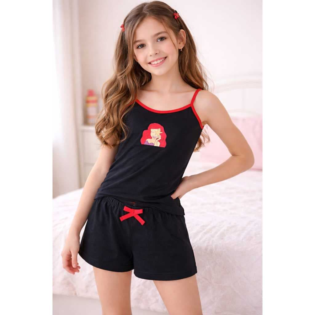 PIJAMA INFANTO JUVENIL EM ALGODÃO, ARIEL, PRETO, BABY DOOL DE ALGODÃO CONFORTAVEL