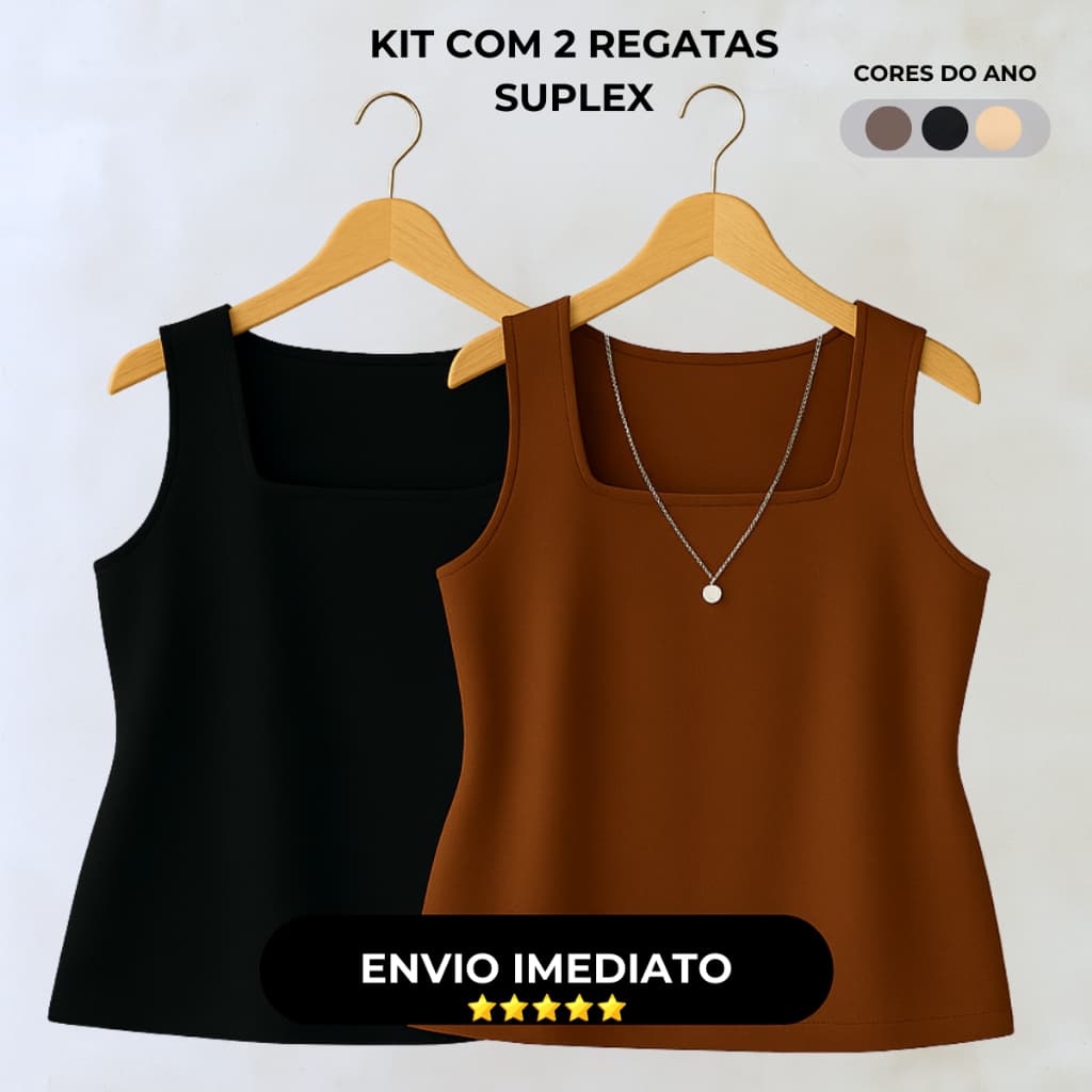 Kit 2 Blusas Plus Size Feminina Básica Regata Estilosa Decote Quadrado Verão