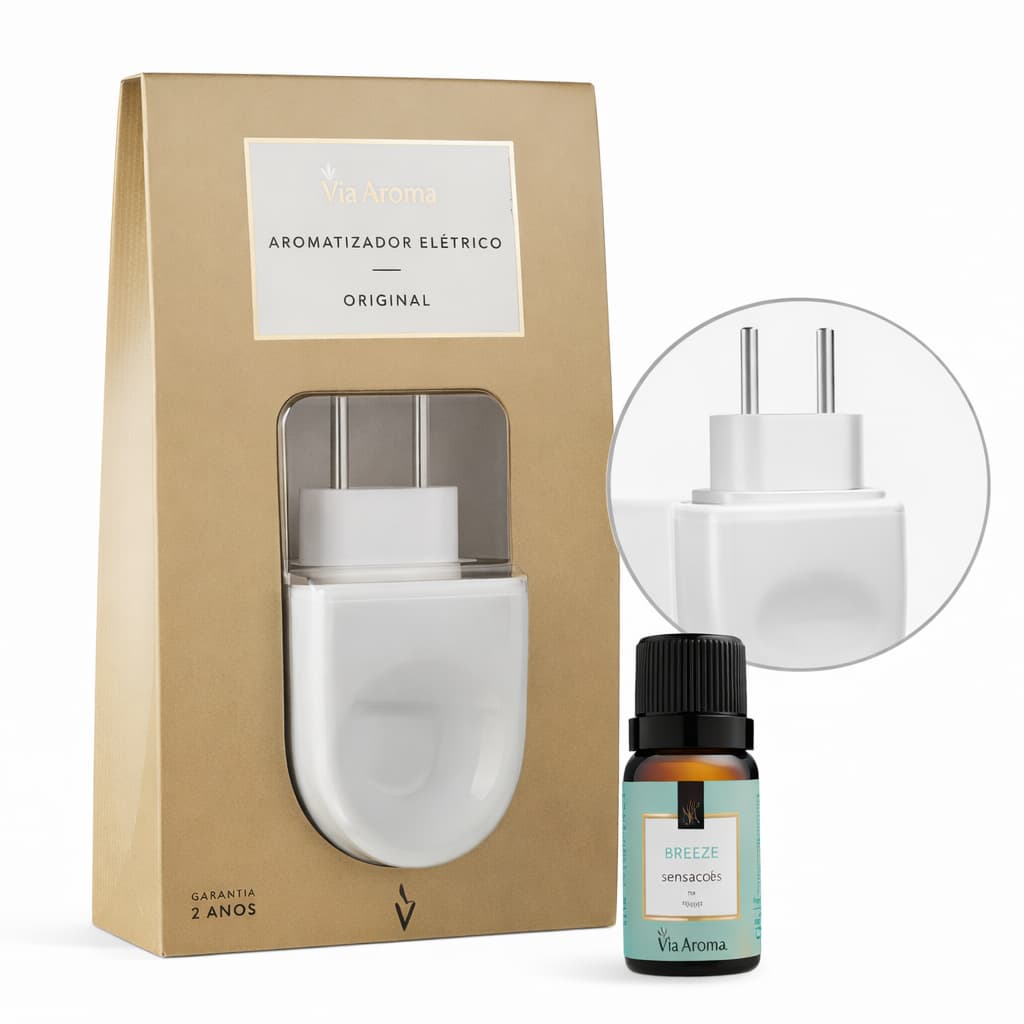 Kit Difusor Porcelana Elétrico com Essência 10ml Via Aroma Casa Escritório