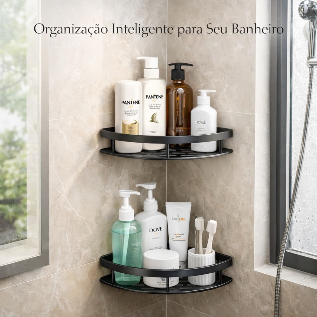 Suporte para Shampoo, Prateleiras de Banheiro, Organizador Box 2 Prateleiras Multiuso de Canto em L