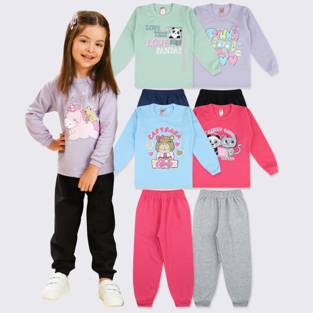 Kit 8 Peças 4 Conjunto Moletom Menina Roupa Infantil Inverno Frio Atacado