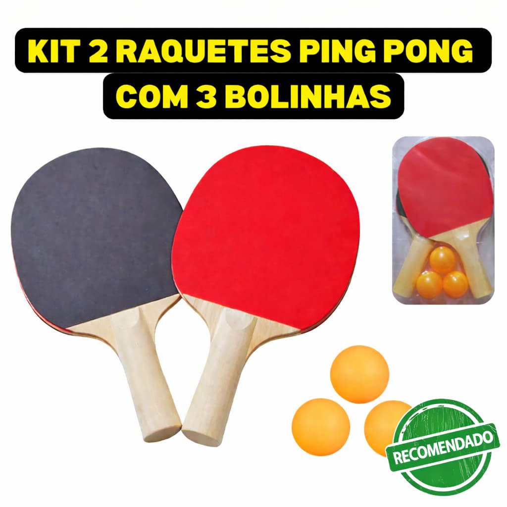 Kit Ping Pong Completo – 2 Raquetes + 3 Bolinhas | Diversão Garantida