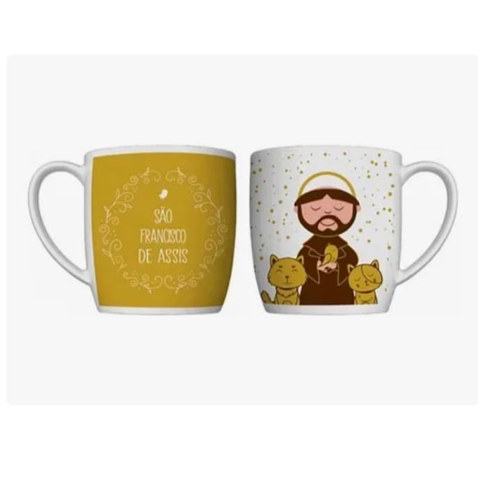 Caneca São Francisco De Assis Em Porcelana 360ml Cor Branco