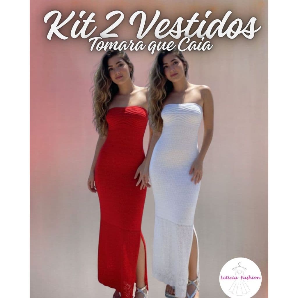 Kit 2 Vestido Tomara que Caia Tricô Tricot Midi Elegante Moda Verão Praia  e Moderno