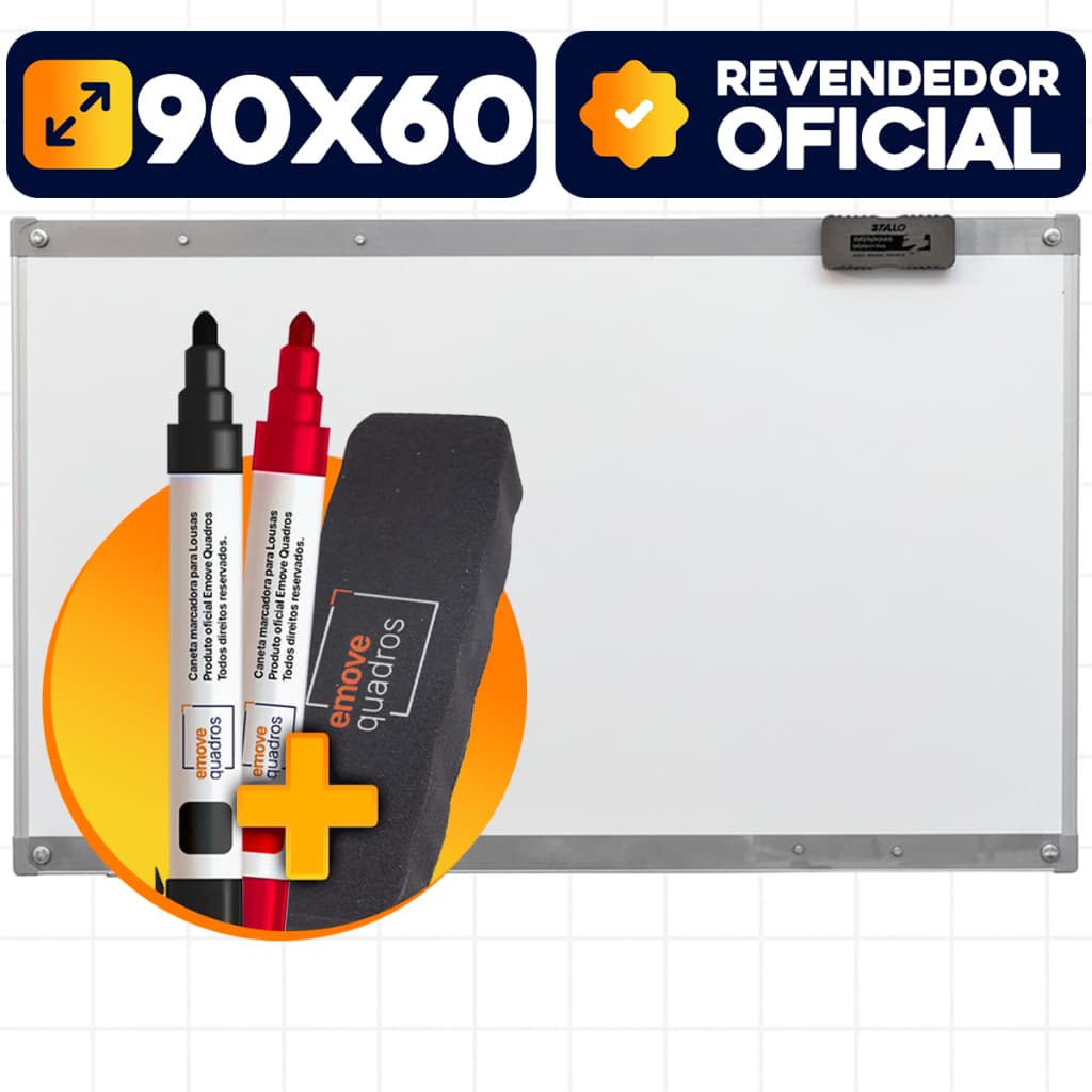 Lousa Branca Quadro Branco Magnético Vidro Personalizado 80x60cm Com 2 Canetas Apagador Mural Aviso