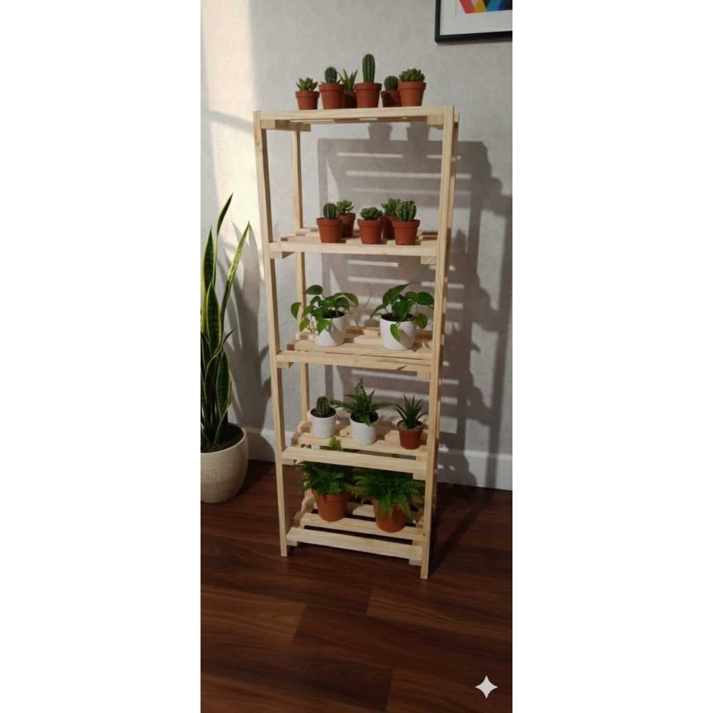 Suporte Vertical para Plantas em Madeira – Estante Organizadora 5 Níveis