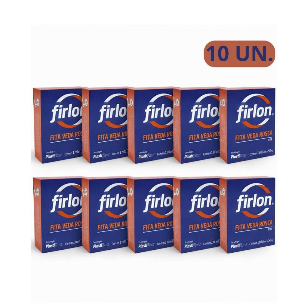 Kit 10 Fita Veda Rosca 18mm x 50m Firlon PTFE Teflon Branca PVC Hidráulica Encanamento Anti Vazamento