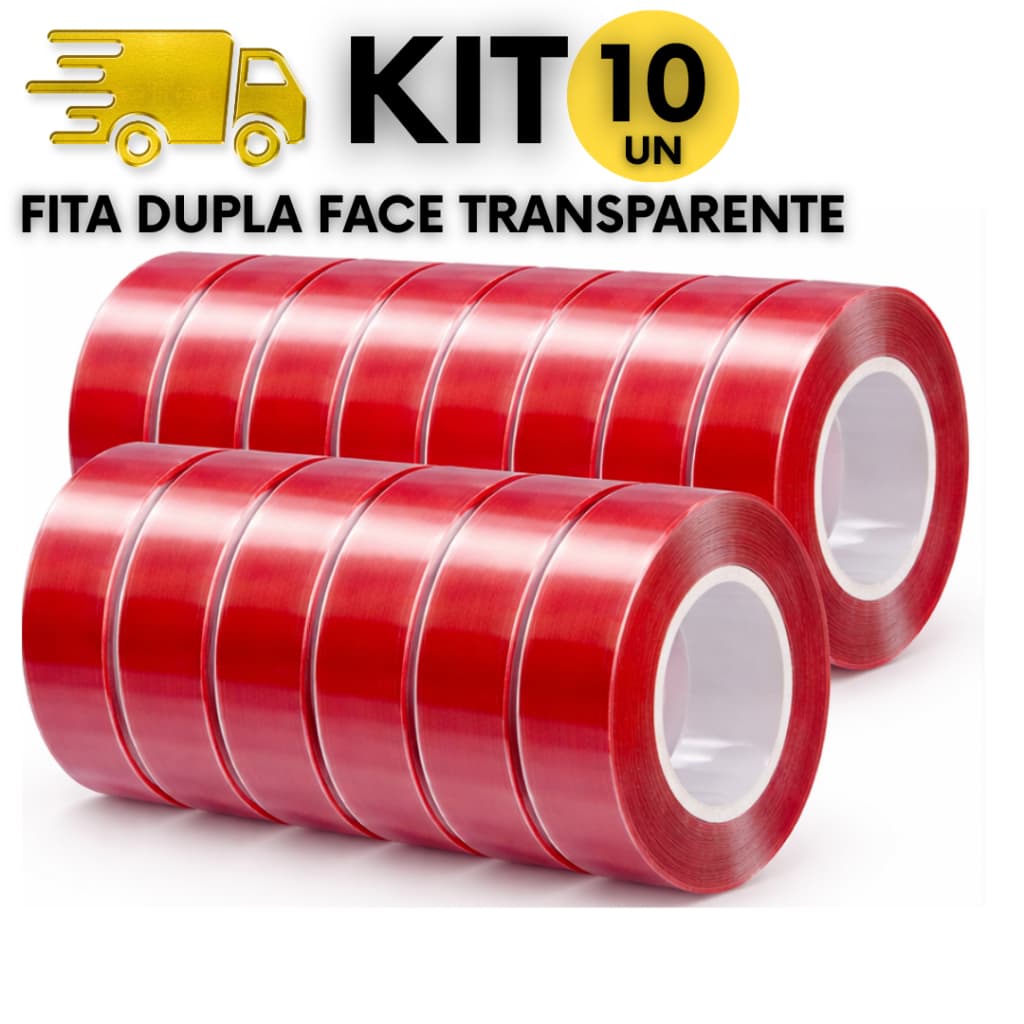 Kits 10 Rolos de Fita Dupla Face 2m x 1,8cm x 1mm | Pacote 10 Unidades de Fitas Dupla Face
