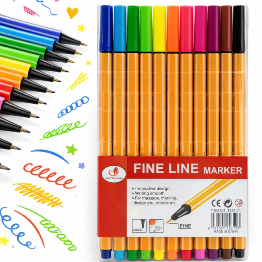 Canetas Fineliner 0.4mm Estilo Profissional Design Hexagonal Escrita Suave Cores Variadas Kits 12/24/48