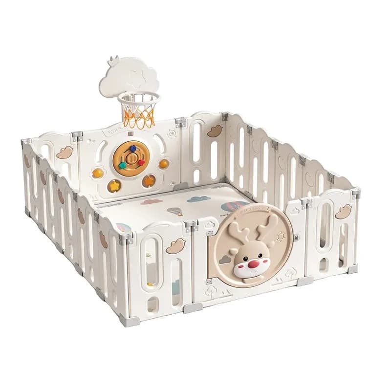 Cercadinho Infantil Dobrável Chiqueirinho 190x158x63cm Com Cesta de Basquete