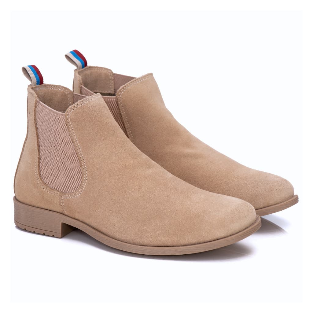 Bota Botina Masculina em Couro Camurça Estilo Chelsea Casual Confortável com Elástico e Palmilha Macia Espumada Premium