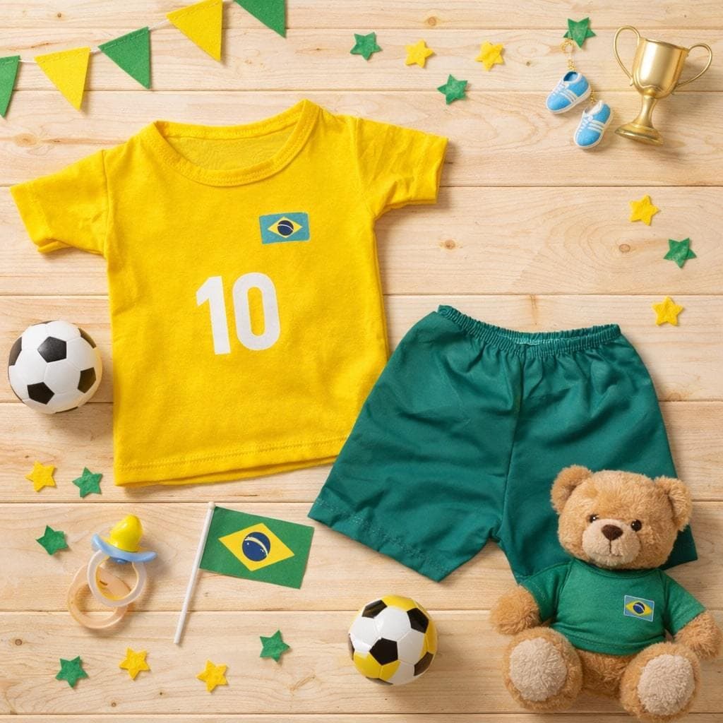 Conjunto de bebê menino Fofos Copa do Mundo Torcedor Campeão