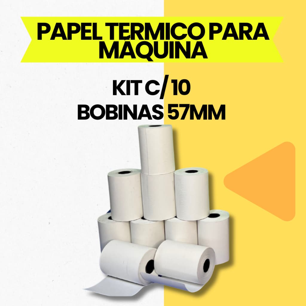 Kit 10 Bobina Térmica 57mm Mini Impressora e Máquina de Cartão