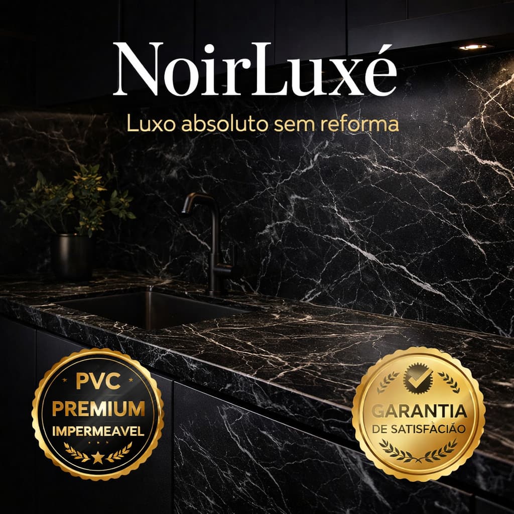 Papel Parede Adesivo PVC Mármore Preto 5 Metros