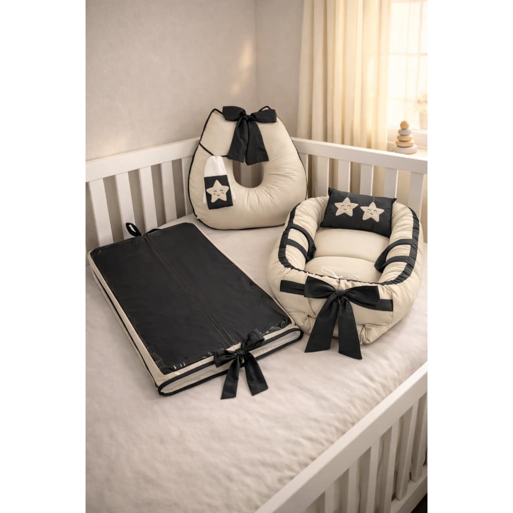 Kit 3 Peças Ninho Redutor + Almofada Amamentação c Toalha + Trocador Impermeável Bordados Aplicação