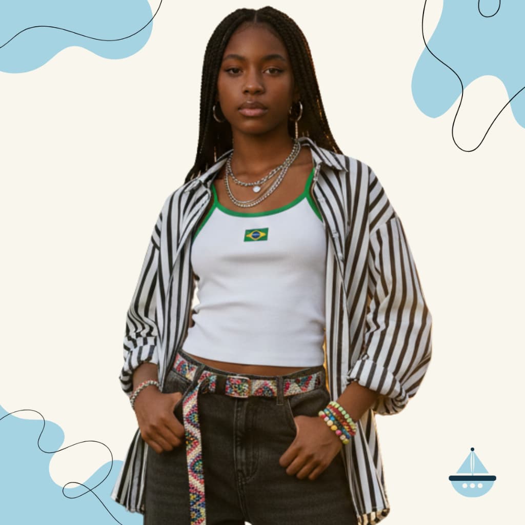 Blusinha Regata Infantil Bandeira do Brasil Feminina Alça Fina Algodão Verão Praia Copa Futebol