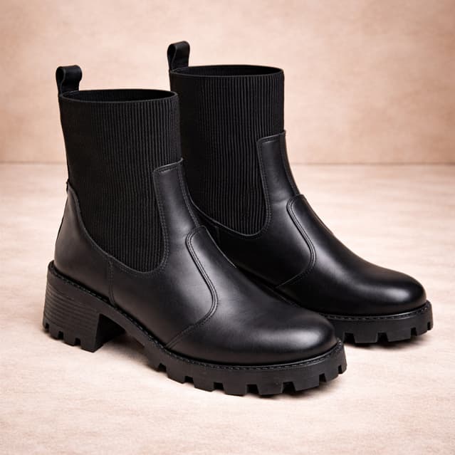Bota Coturno Feminino Tratorada Couro Legítimo Cano Médio com Elástico