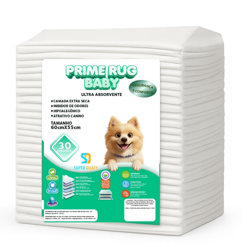 Tapete Higiênico Pet Super Qualy Rug Baby 60x55cm - 30 Uni - Ultra Absorvente Ideal Para Filhotes