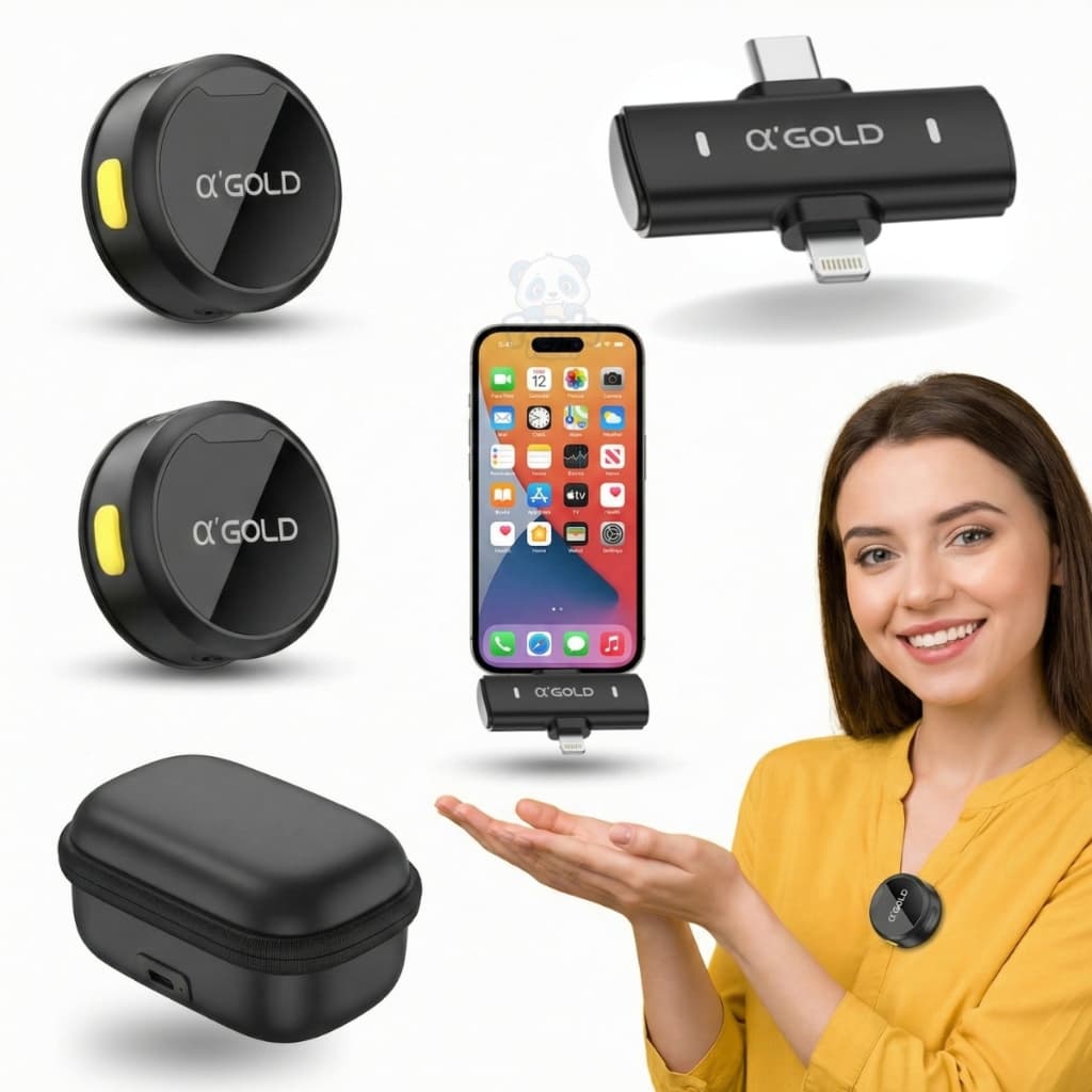 Kit 2 Microfones Lapela Sem Fio Tipo-C Imã Profissional Anti Ruído IA Case iPhone Android Podcast