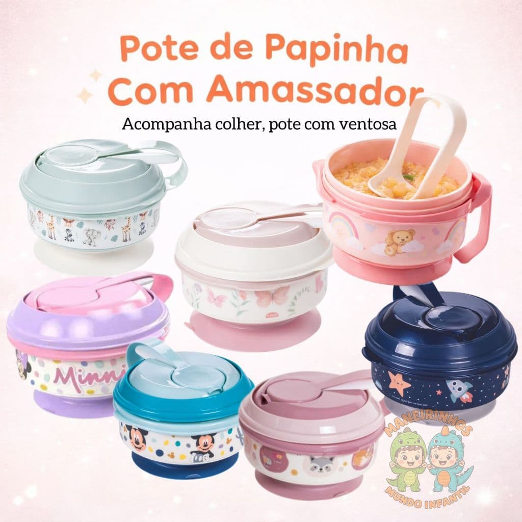 Kit Papinha Bebe Frutas Legumes pote+colher+AMASSADOR e Ventosa Plasútil -bebê infantil ia