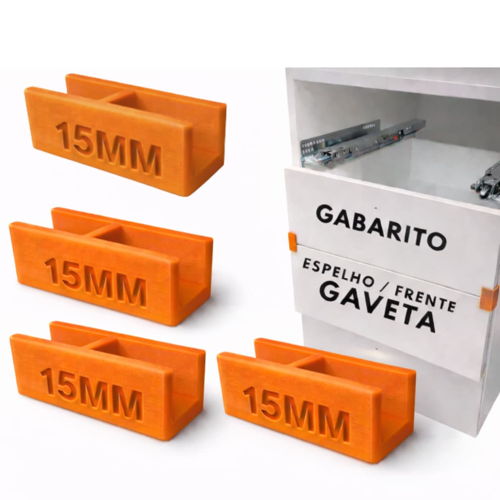 Kit com Gabarito Profissional para Alinhamento de Frente de Gaveta MDF 15mm | Calço Espaçador de Precisão